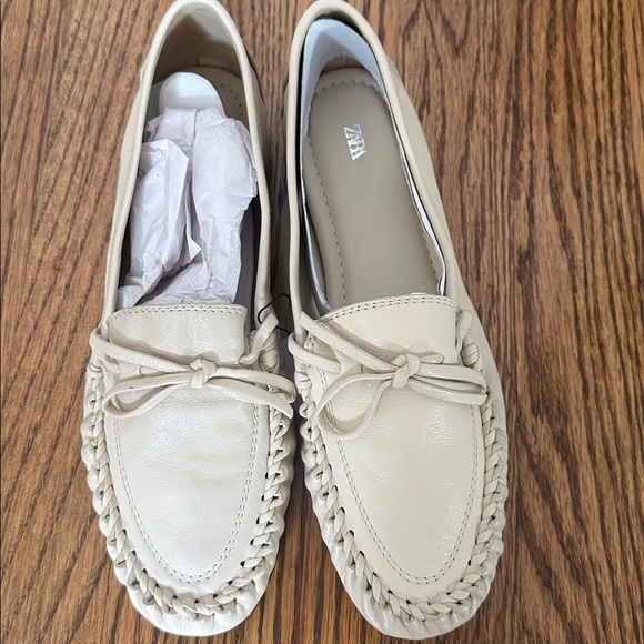 Zara Beige Loafers with Braided Trim - Picture 1 of 5